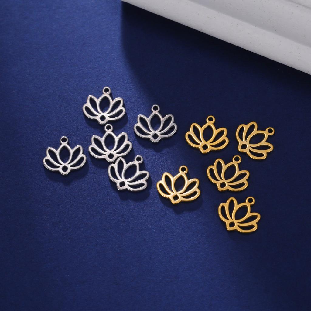 5pcs/lot Stainless Steel Lotus Flower Charm for Jewelry Making Chakra Buddhism DIY Pendant for Earring Necklace Bracelet