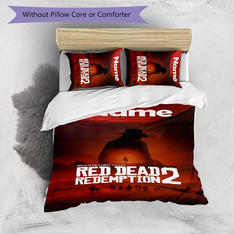 3pcs Custom Name Red Dead Redemption Bedding Set Duvet Cover Closure Includes 1 Duvet Cover & 2 Pillowcases for All Seasons Bedroom Decor