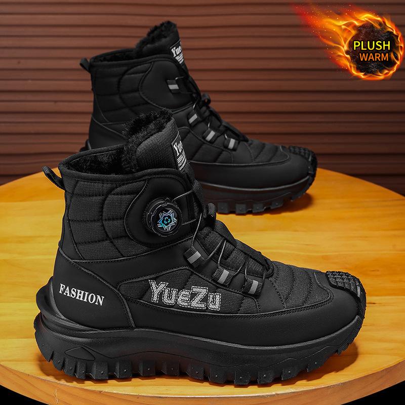 Winter new outdoor leisure cold-proof velvet thickened high-top cotton shoes rotating button trend versatile large size men's shoes