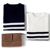 Men's Striped Pure Wool Round Neck Casual Thick Knit Sweater for Autumn & Winter