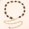 Gold Carved Rhinestone Chains Women Oval-shaped Metal Thin Bohemian Long Waist Chain Dress Shirt Decorative Strap Girdle