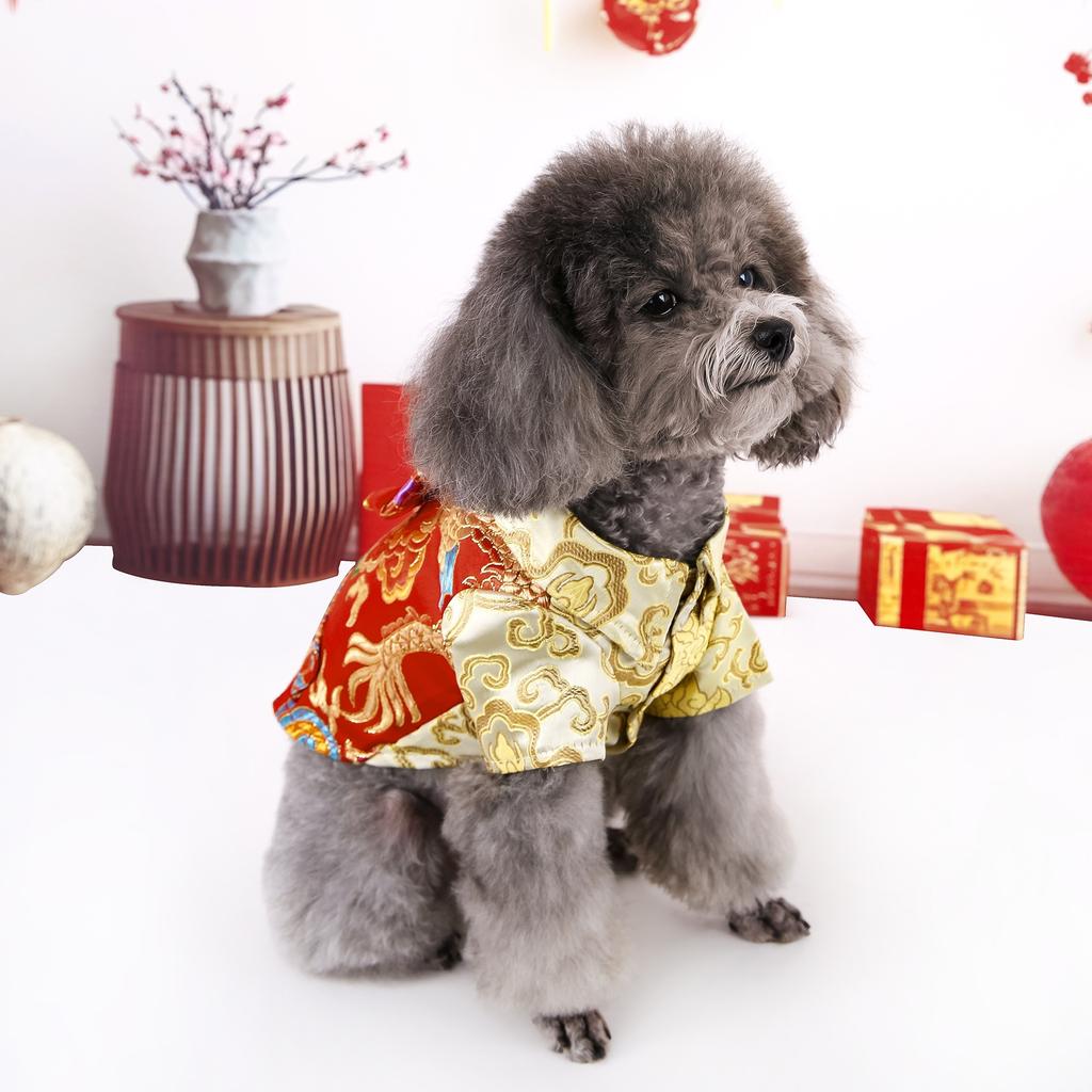 Dog Tang Clothing Spring and Summer Thin Pet Clothing Teddy Bi Xiong New Year's Wedding Dress Cat Chinese Cheongsam Hanfu