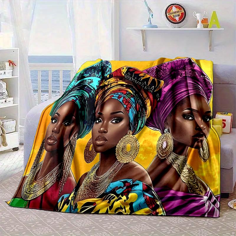 African Women Blanket Flannel Blanket for Bed, Sofa, Camping, Hiking, Picnic Essentials, Gift for Family Fan Gifts