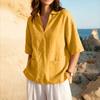 Women's V Neck Linen Cotton Blend Loose Fit Shirt Half Sleeve Casual Blouse with Front Pockets Lightweight Breathable Fabric