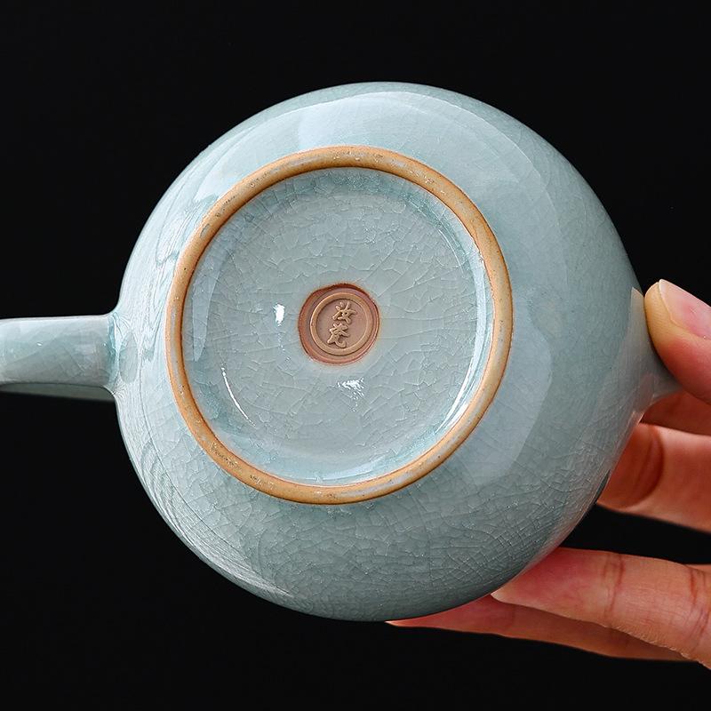 Ru Kiln Ice Flower Opening, One Pot and Two Cups of Portable Ceramic Travel Tea Set, Teapot Outdoor Kung Fu Tea Set