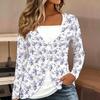 Tops for Women  Floral Print Long Sleeve Fake Two‑Piece Top Fall Casual Slim Pullover Women's Long Sleeve Top