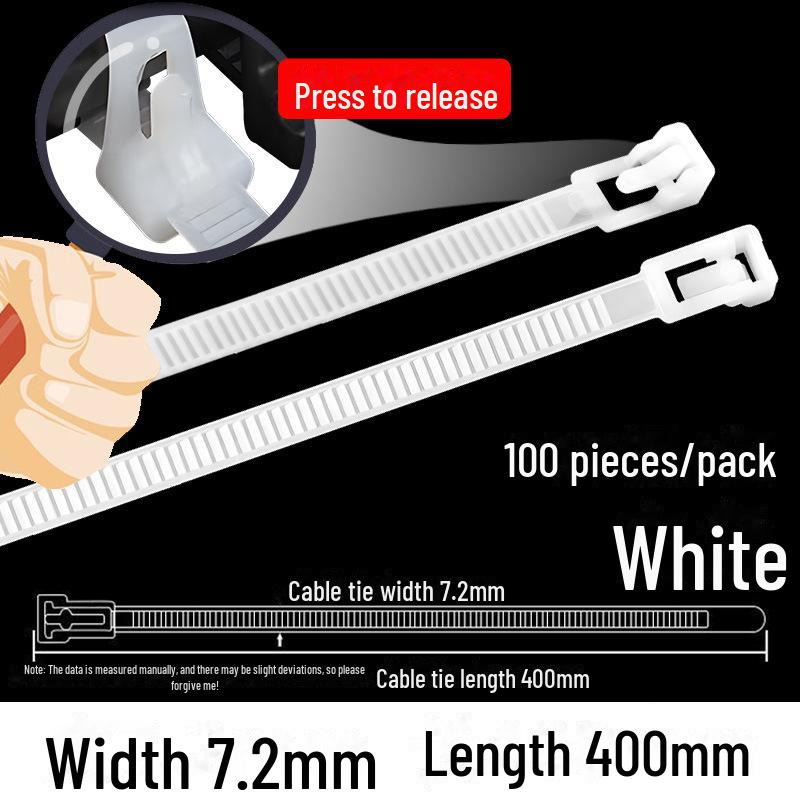 Reusable Nylon Cable Tie with Square Head, Black & White