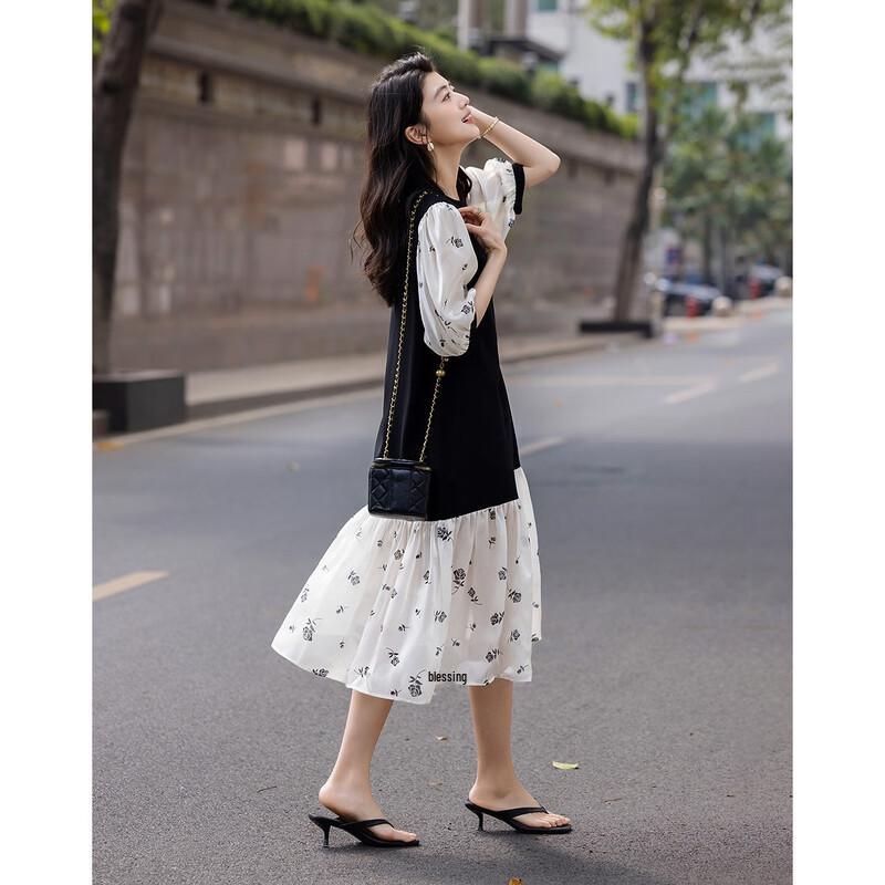 Demana Women s Elegant Printed Ruffle Hem Midi Dress XL