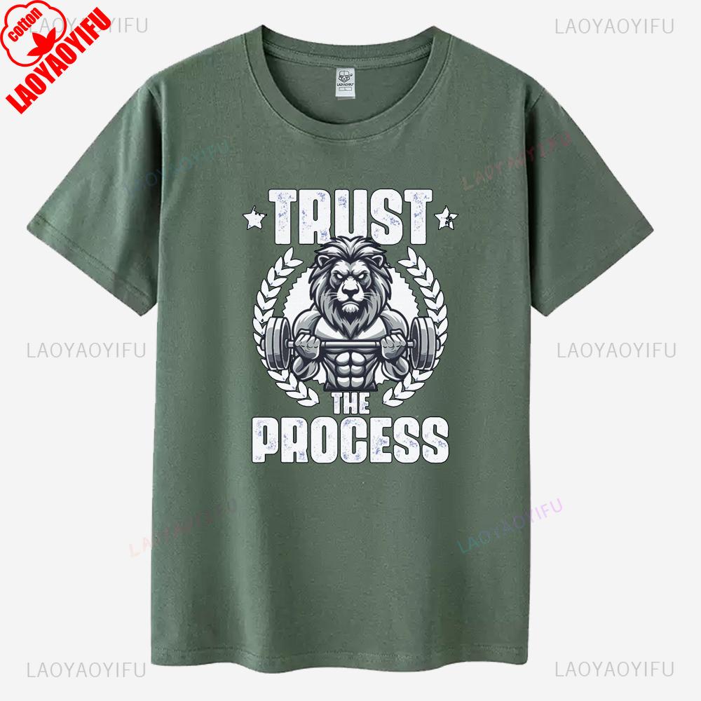 Lion Gym Unisex TShirt Trust The Process Fitness Motivation Workout Gift Gym Lovers Bodybuilding Strength Training Clothes