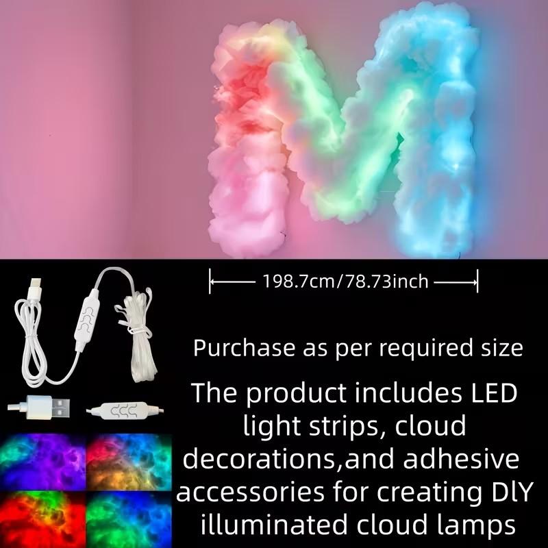 3D Cloud Lamp USB-Powered Smart Lamp DIY Letter-Shaped Bedroom Night Light Game Room Ambient Lighting Birthday Party Decorative Lights