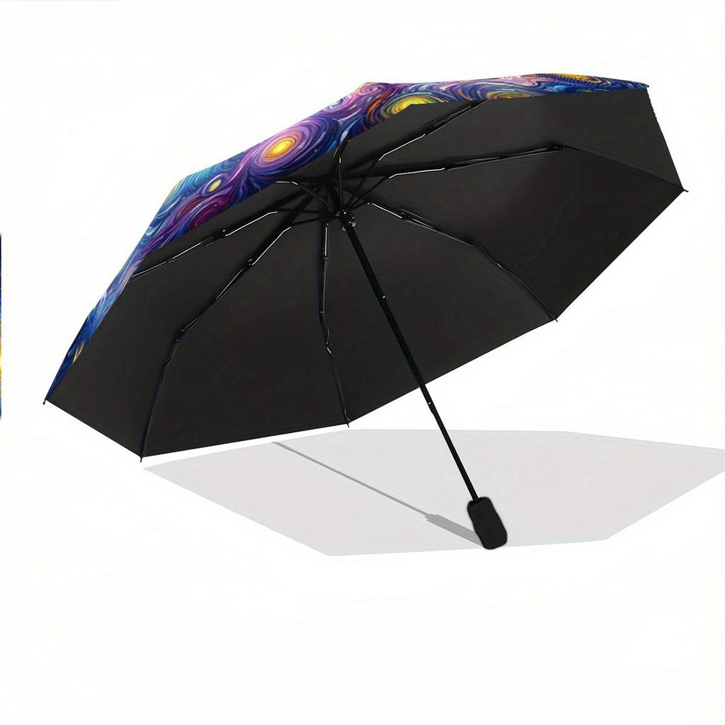 Automatic Open/Close Umbrella with One-Touch Button - Van Gogh Starry Night Design, Compact Folding Umbrella with 8-Rib Strong