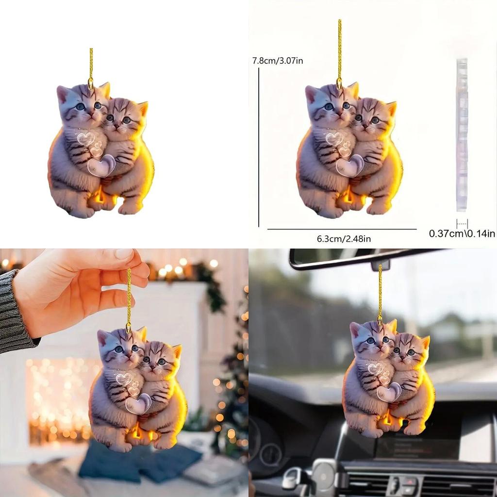 New 2d Acrylic Couple Cat Hanging Ornament Car Interior Decoration Keychain Gift