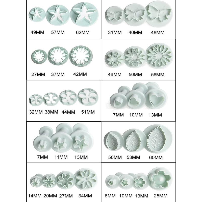 33Pcs/Set Fondant Plunger Cutter Cake Cookie Fondant Mold DIY 3D Decorating Tools Cake Biscuit Cutter Baking Supplie Baking Mold