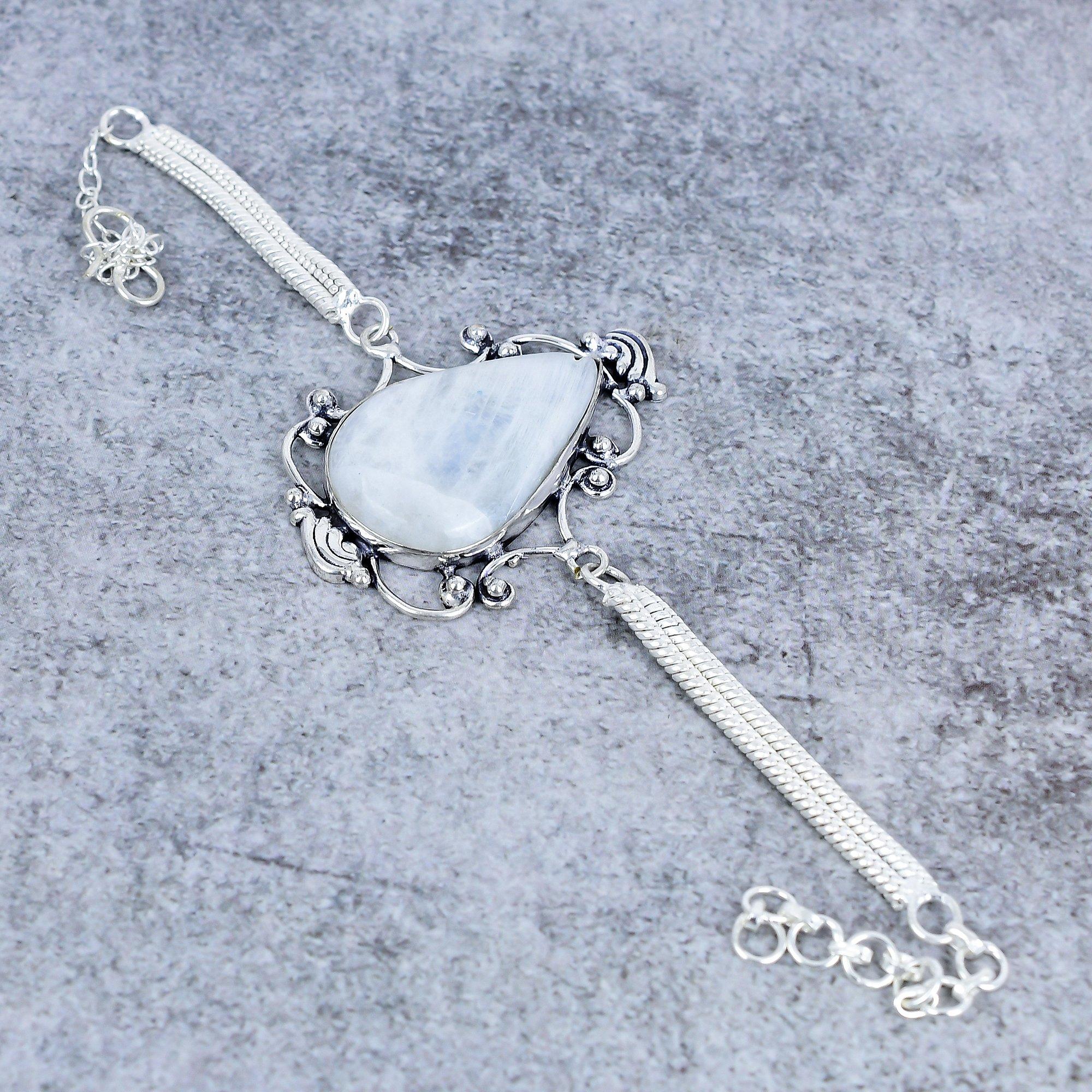 

Moonstone Gemstone Handmade 925 Sterling Silver Bracelet 7-8 M-2745