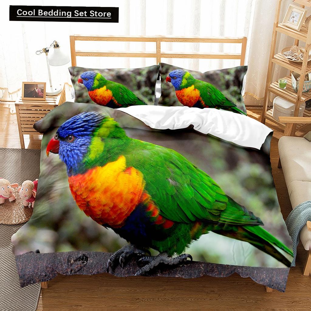 Red Rare Birds King Queen Duvet Cover Tropical Flying Animals Bedding Set Wildlife Quilt Cover 2/3Pcs Polyester Comforter Cover