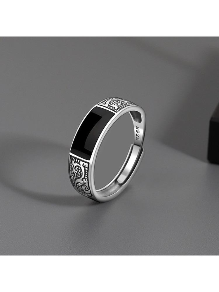 

Мужское трендовое персонализированное открытое кольцо Модное простое этническое стиль Черное мужское прямоугольное ретро Дракон resizable&antique Zinc Alloy чёрный