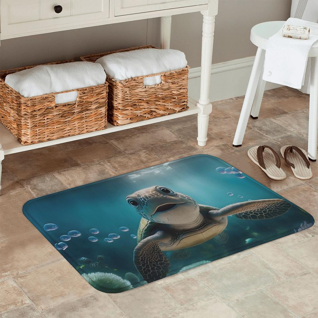 1PC Sea Turtle in Underwater Kitchen Rug Non-Slip Door Mat Pop design Bathroom Rug Bath Mat Carpet for Home Sink Laundry Decor