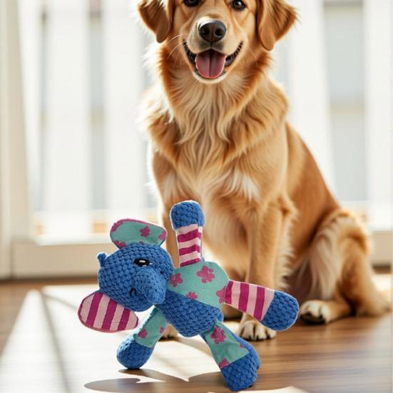 Plush Animal Dog Toy Squeaky Interactive Dog Chew Toy Stuffed Elephant Puppy Teething Toy for Medium Large Dogs