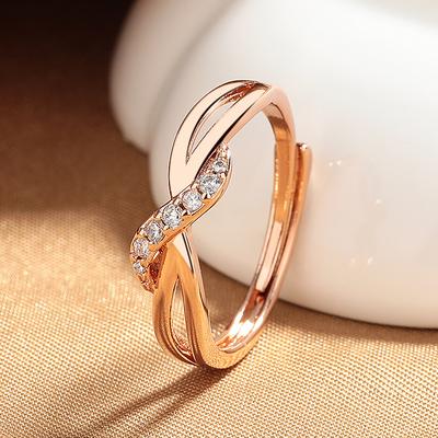 2026 Bague Diamant Mode Bras Torsadé Courbe Bague Ouverte Design Femme Creuse Double Ligne Bague Doigt Index Bijoux