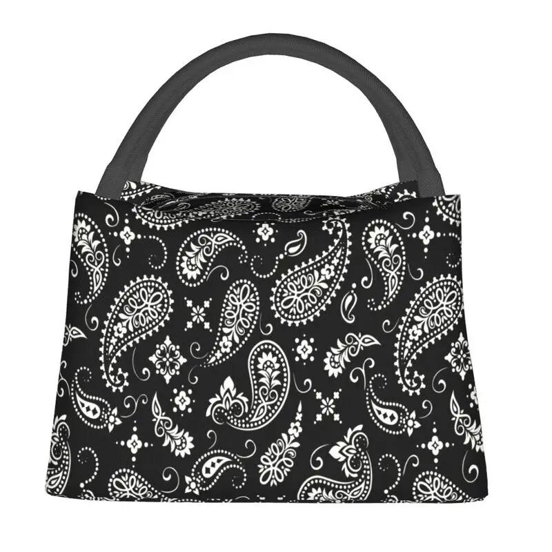 Geantă de prânz izolată cu imprimeu bandana Pisley pentru picnic în aer liber, impermeabilă, termică, cutie de prânz cooler pentru femei