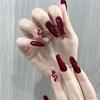 Woman Glossy Press-on Nail Wine Red Snake Pattern Ballerina Artificial Nail for Salon Expert and Naive Women