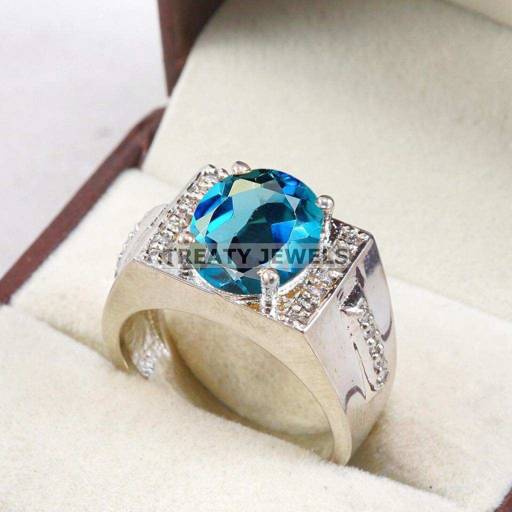 London Blue Topaz Oval Gemstone With 925 Sterling Silver Ring For Men's #B244 JL375676046544