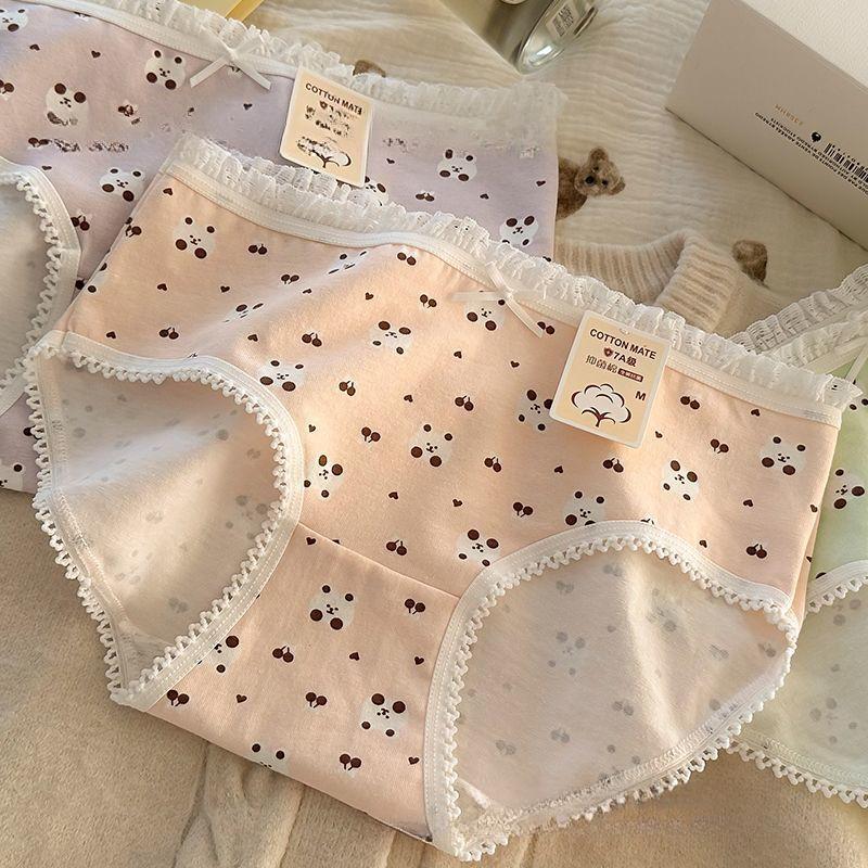 

Антибактериальные хлопковые трусики с мультяшным цветочным принтом, с приятной к коже и бесшовной талией и облегающие бедра женские трусики One size