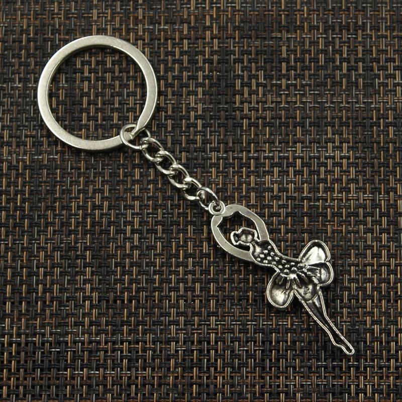 Fashion 30mm Key Ring Metal Key Chain Keychain Jewelry Antique Silver Color Plated Ballet Dancer 51x20mm Pendant