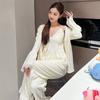 Zhao Ruth Autumn and Winter Thickened Warm Island Velvet Pajamas Women's Three-piece Chest Pad French V-neck Sexy