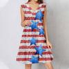 Womens Summer Dress Sleeveless V Neck  Independence Day Flag Print Short Dresses Fashion Casual Flowy Boho Ruffle A Line Swing Sundress