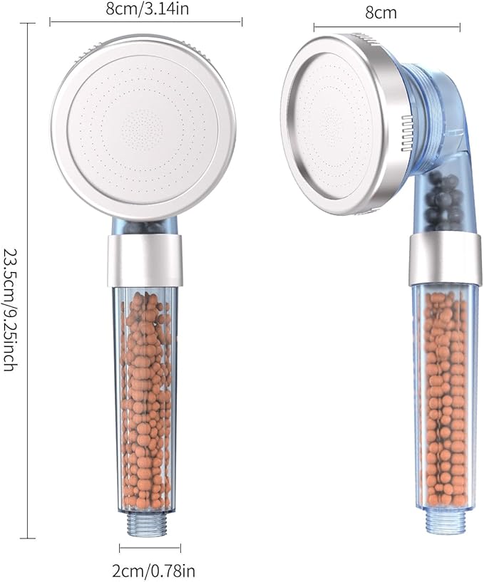 New Shower Bath Head Adjustable 3 Mode High Pressure Stone Stream Handheld Shower Head With Negative Ion Activated Ceramic Balls