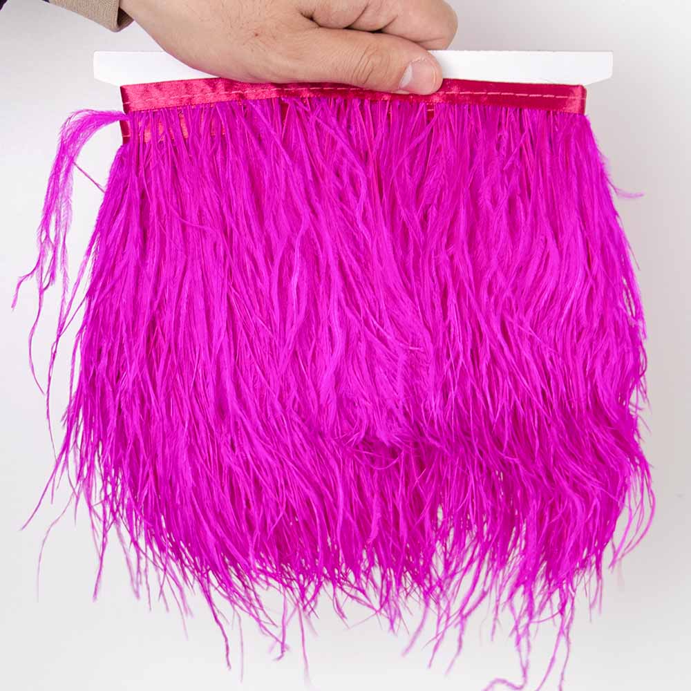 1Meter Red Ostrich Feathers Trim on Tape Ribbon Fringe 8-10cm Fabric Skirt Sewing Trimmings Feather Dress Clothes Decoration