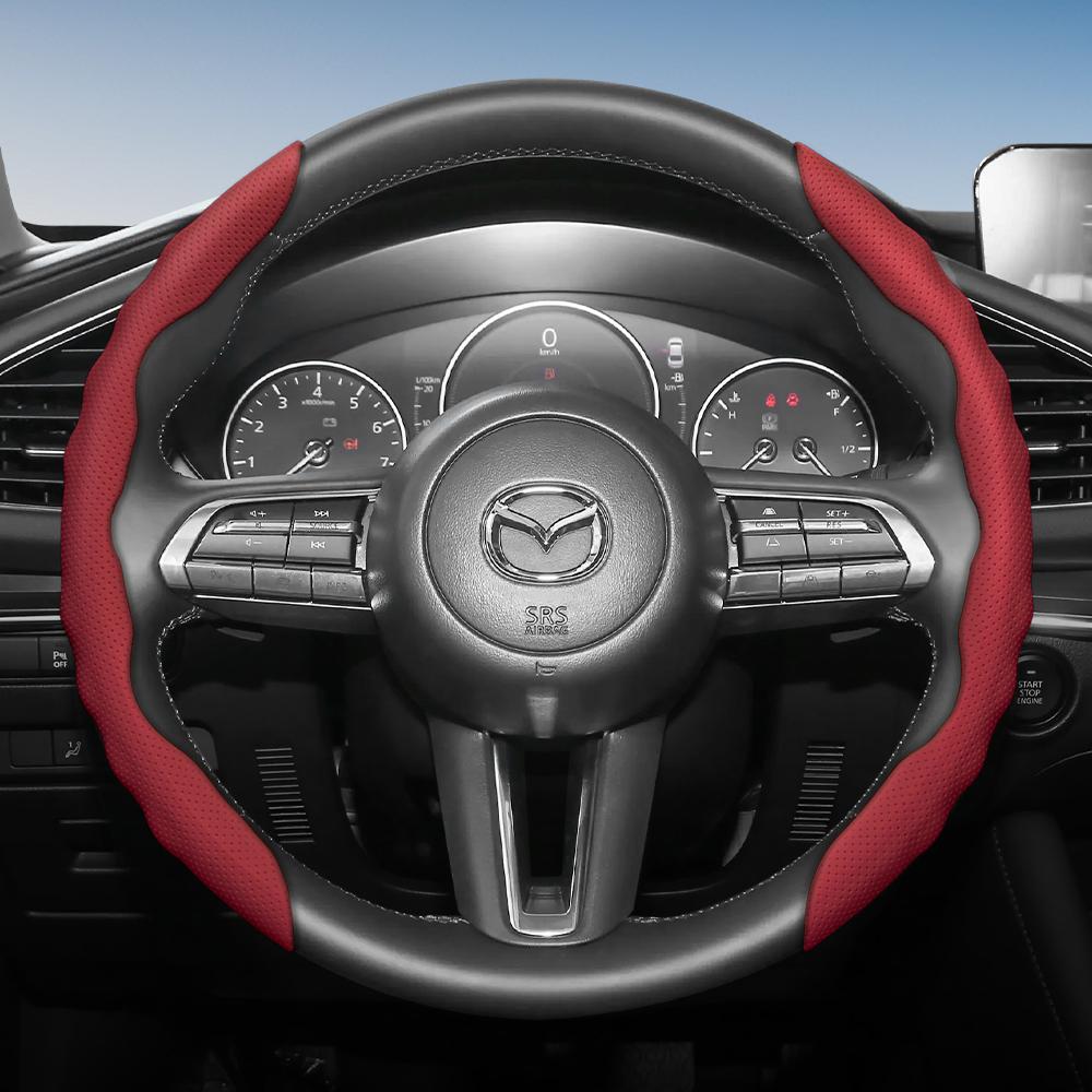 zkfan8 Suitable for Mazda Steering Wheel Cover with Wavy Sports Design, Breathable Leather, Segmented Anti-Slip, Sweat-Absorbing Protective Cover,