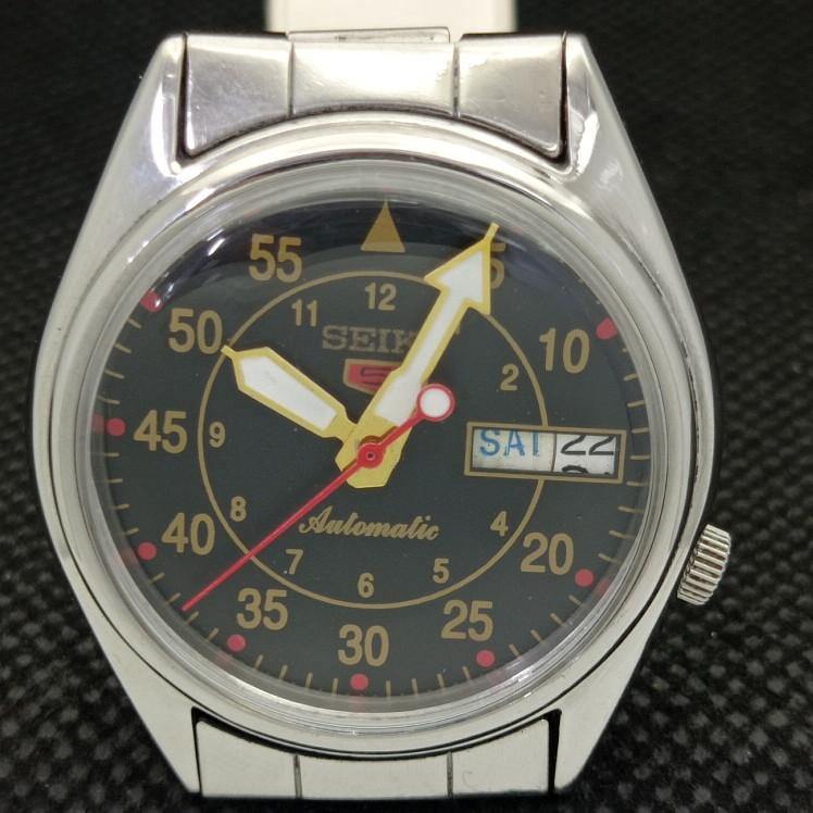 POUŽITÉ VINTAGE SEIKO 5 AUTO 7S26A JAPONSKÉ PÁNSKÉ HODINKY S ČERNÝM CIFERNÍKEM 621a-a413421-2 SKU621a-a413421