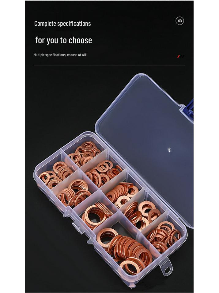 100pcs Red Copper Oil Seal Washer Set - Boxed Mechanical Flat Washers