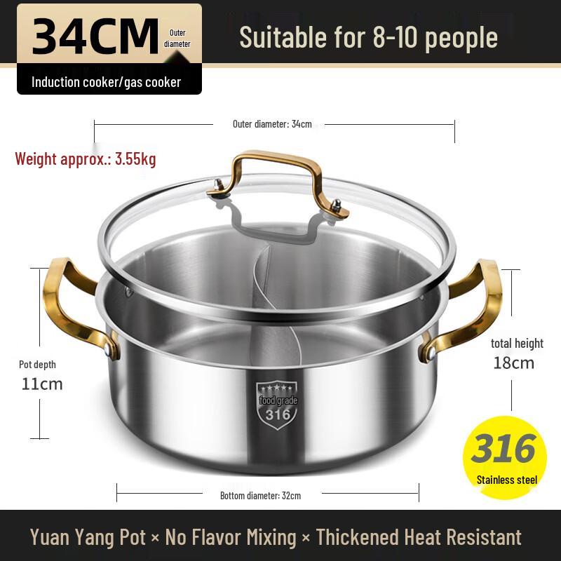 

UOTO 316 Stainless Steel Divided Hot Pot