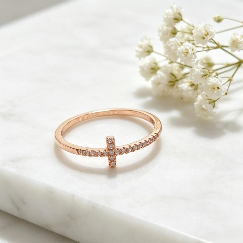 Stylish Couple s Ring: Copper-Plated Gold Cross Design with Fine Diamonds US Size 8 розового золота