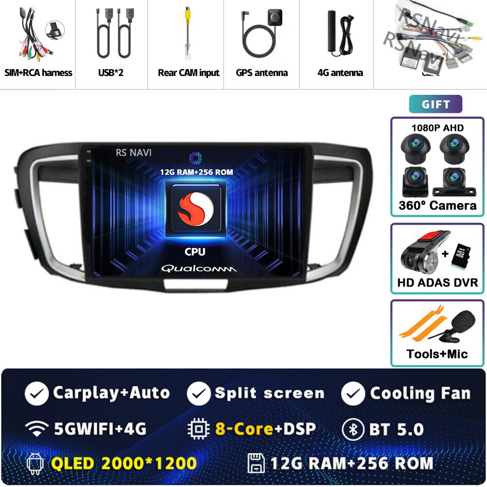 Android 14 CarPlay Car Radio For Honda Accord 9 2013 2014 2015 2016 2017 Multimedia Navigation GPS Stereo video 360 Camera Auto