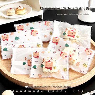 Bear Cartoon Snowflake Cookie Packaging Bag, Heat-Seal, Transparent, for Nougat & Candy