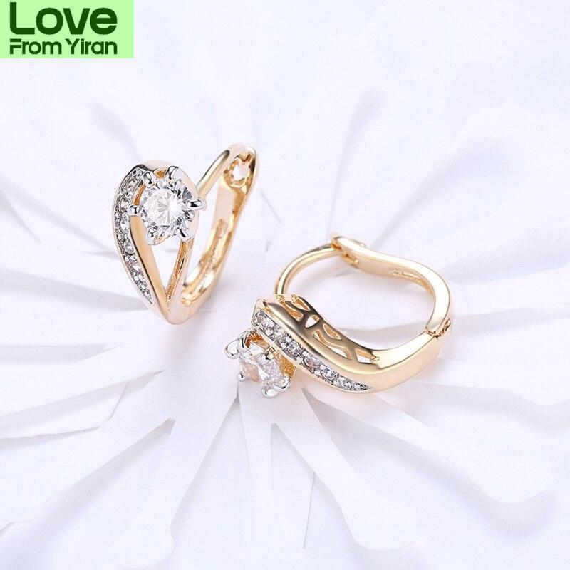Aaa Zircon Stud Earrings For Women Cute Champagne Gold Earrings For Girl Luxury Ladies Earrings Jewelry