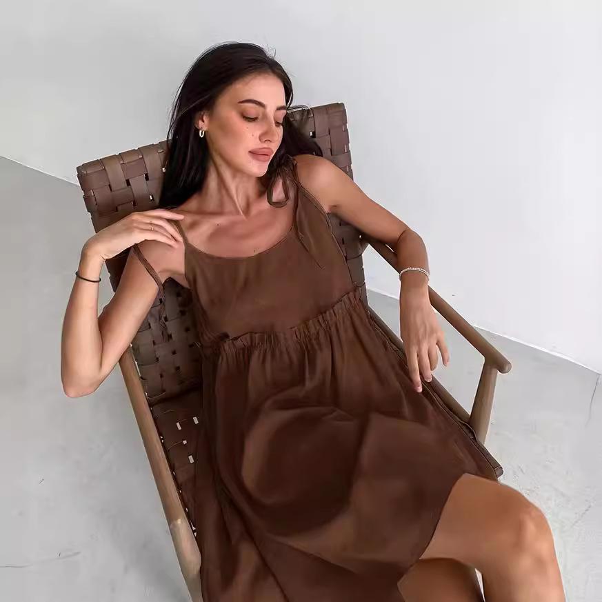 2025 Summer Cotton Linen Suspender Dress: Sexy, Loose, One-Piece for Europe & America