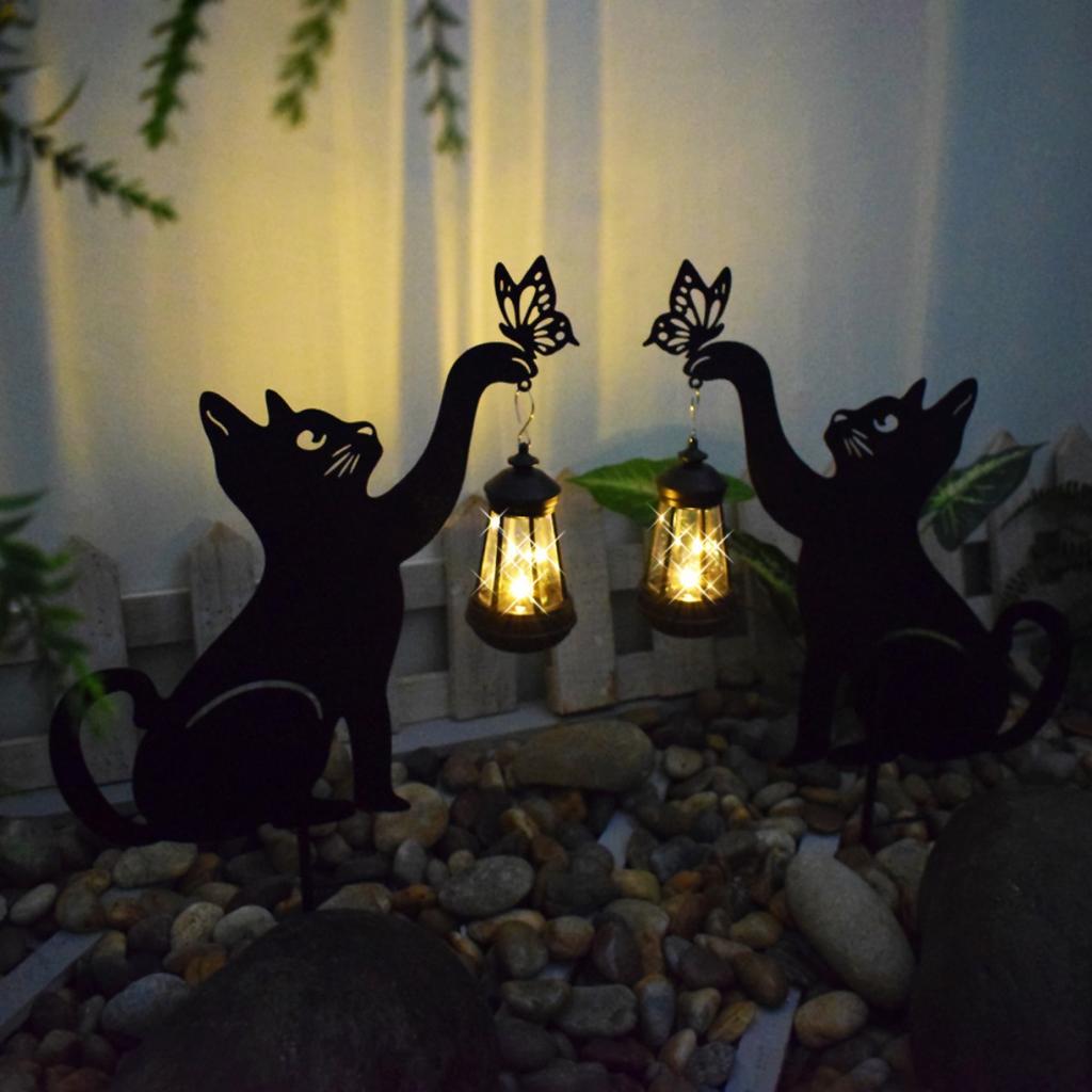 Outdoor, Household, Waterproof, Lawn, Floor Mounted, Iron Art, Cat Animal Shaped, Courtyard Garden Decoration, Solar Lights