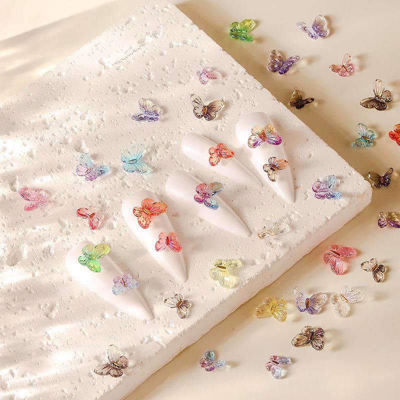 Rock Sugar Nail Art Jewelry Butterfly Three-Dimensional Nail Art Decoration Ice Through Color Butterfly Diy Resin Trinket Mixed