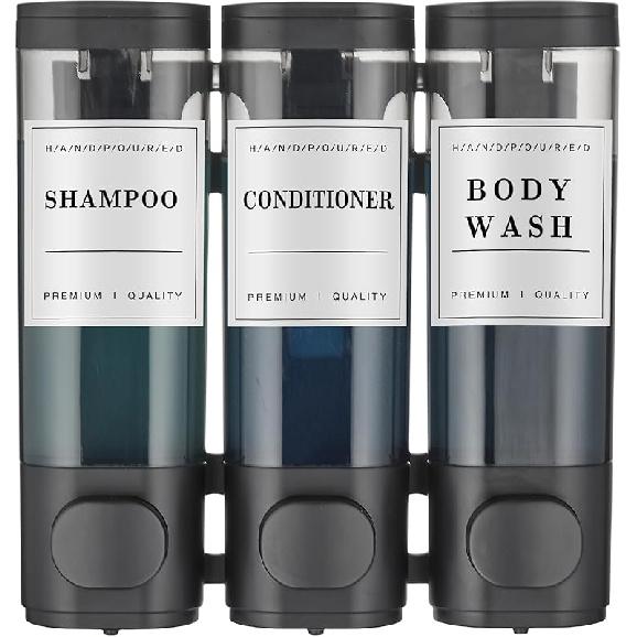 Shampoo and Conditioner Dispenser,Shower Soap Dispenser 3 Chamber No Drill Wall-Mounted Shampoo Dispenser for Shower Wall Mounted Shower Dispenser Black 3 Chamber