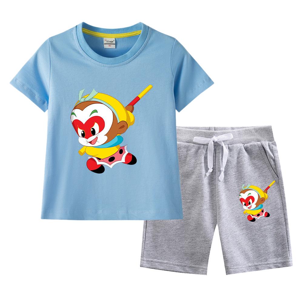Sun Wukong Boys' Summer 2023 Cotton Outfit: Short Sleeve T-shirt & Shorts Two-Piece Set