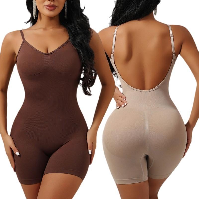 Women's Sexy Backless Full Body Shapewear Bodysuit, Tummy Control Waist Trainer Mid Thigh Shaper, Plus Size Seamless Butt Lifting Slimming Underwear