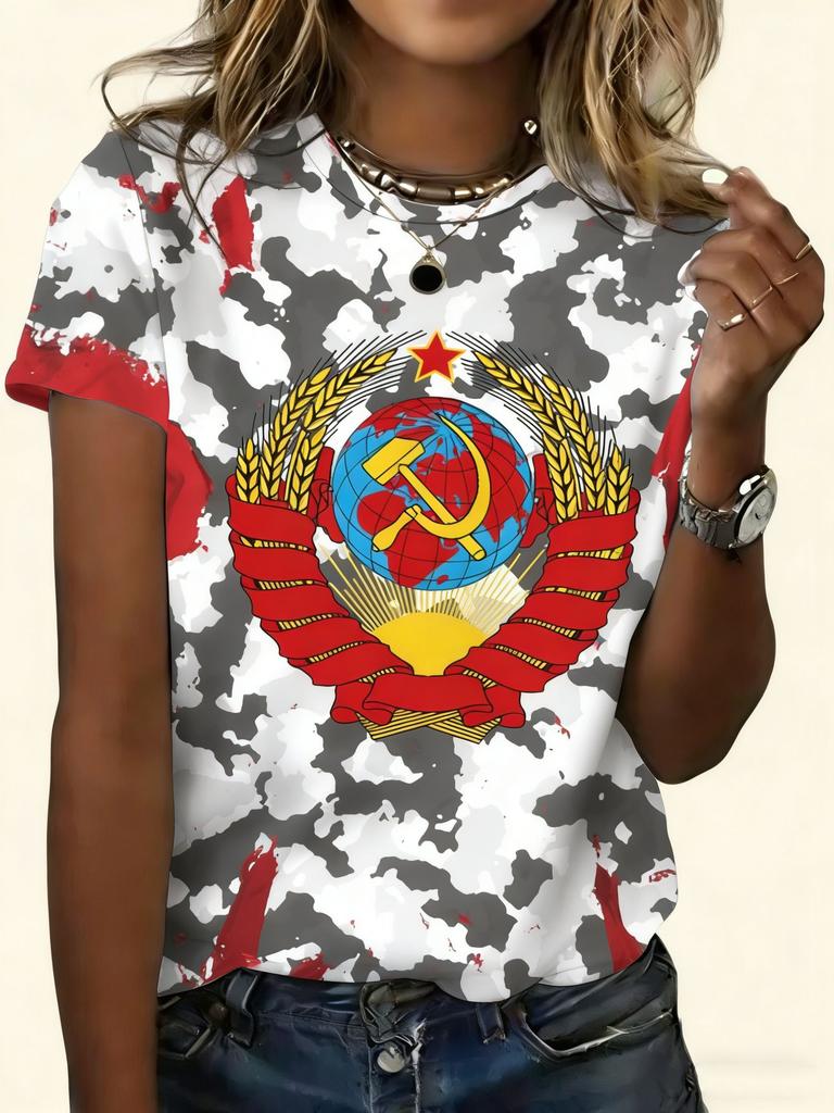 Russian T-Shirts CCCP Floral 3D Print Women's Short Sleeve Round Neck T Shirt Oversized Harajuku Tees Y2k Tops Female Clothing