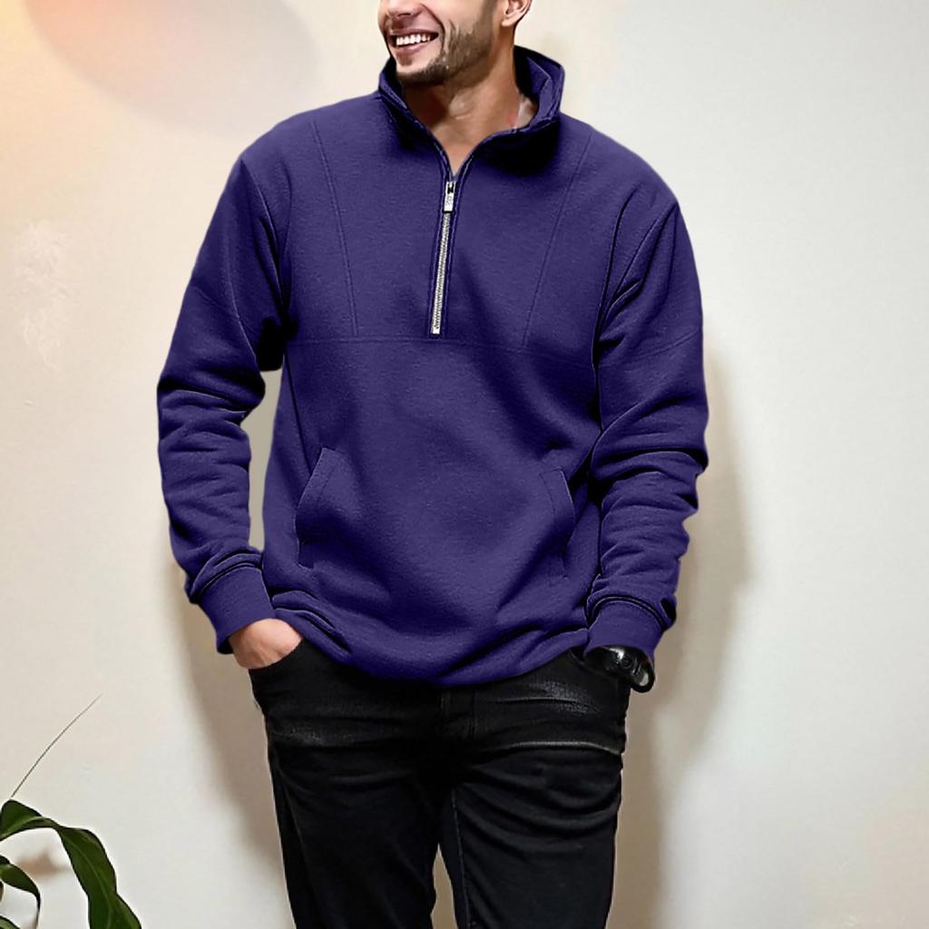 Mens Fleece Lined  Pullover Sweatshirts Fall Winter Warm Long Sleeve Mock Neck Sweatshirt Tops With Pocket