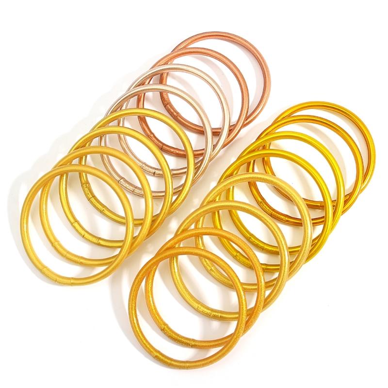 Gold Foil Filled Bracelet Cute Silicone Wristbands Suitable for Ladies Girls Birthday Mother's Day Bride Wedding Party