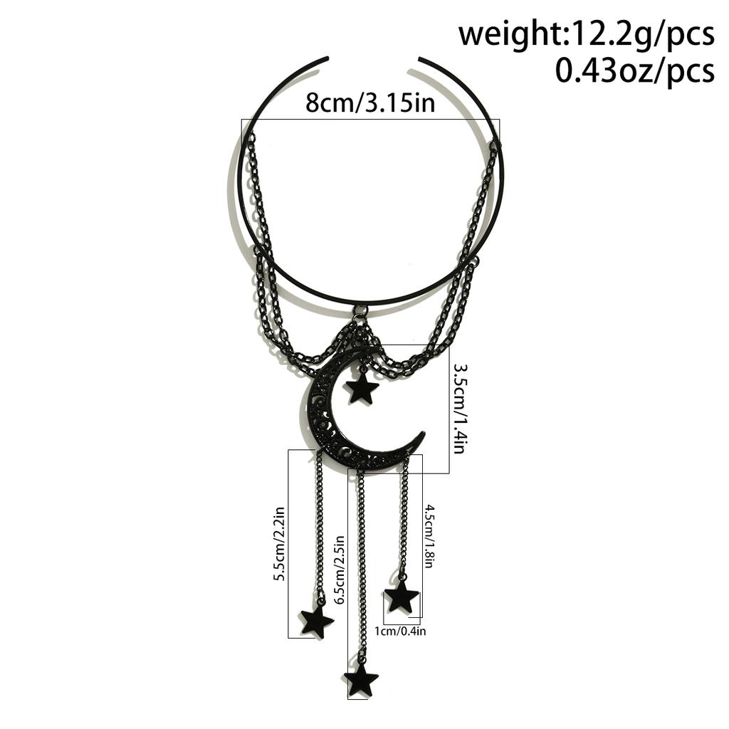 Gothic Hollow Moon Star Pendant Upper Arm Bracelet Punk Black Metal Tassel Open Arm Bracelet Women's Hip Hop Bangle Jewelry